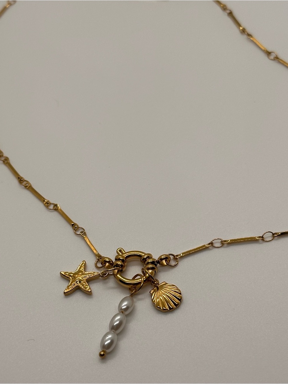 18k Gold plated Water resistant Gold and Pearl Charm Necklace